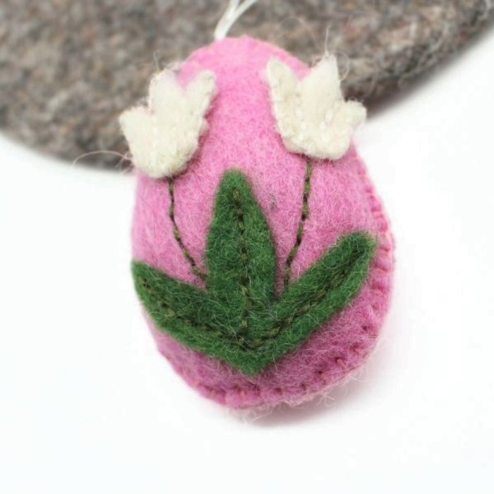 Handmade Felt Easter Egg Ornament with White Flower - Image 3