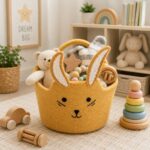 Handmade Felt Bunny Storage Basket.
