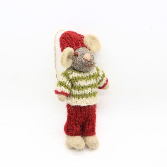 Handmade Felt Christmas Mouse Hanging Ornament - Image 2