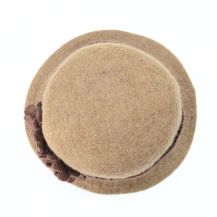 Handmade Wool Felt Light Brown Hat with Dark Brown Flower - Image 5