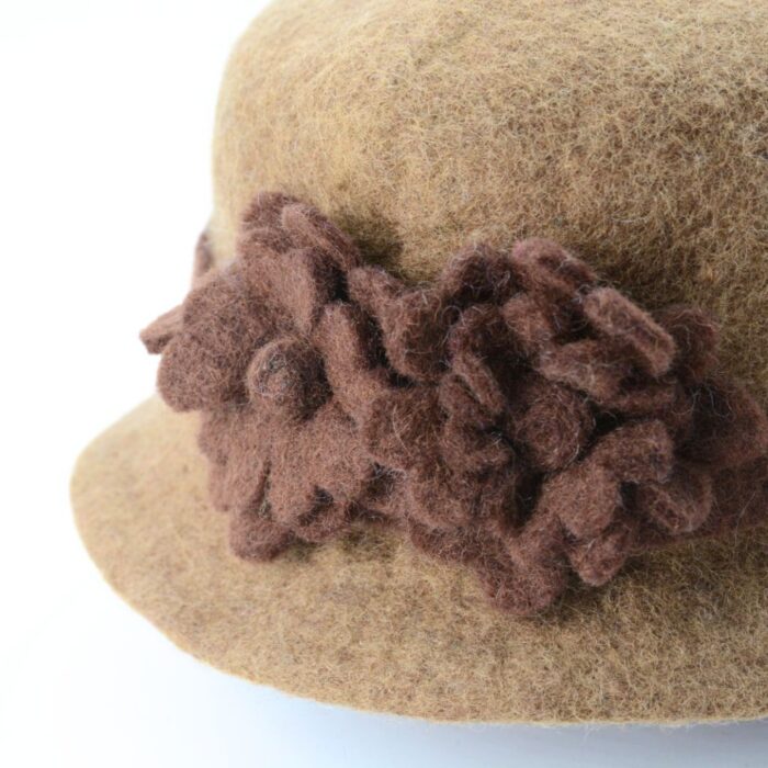 Handmade Wool Felt Light Brown Hat with Dark Brown Flower - Image 4