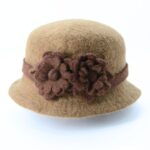 Handmade Wool Felt Light Brown Hat with Dark Brown Flower