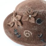 Handmade Felt Brown Wool Hat with Flower - Image 5