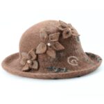 Handmade Felt Brown Wool Hat with Flower