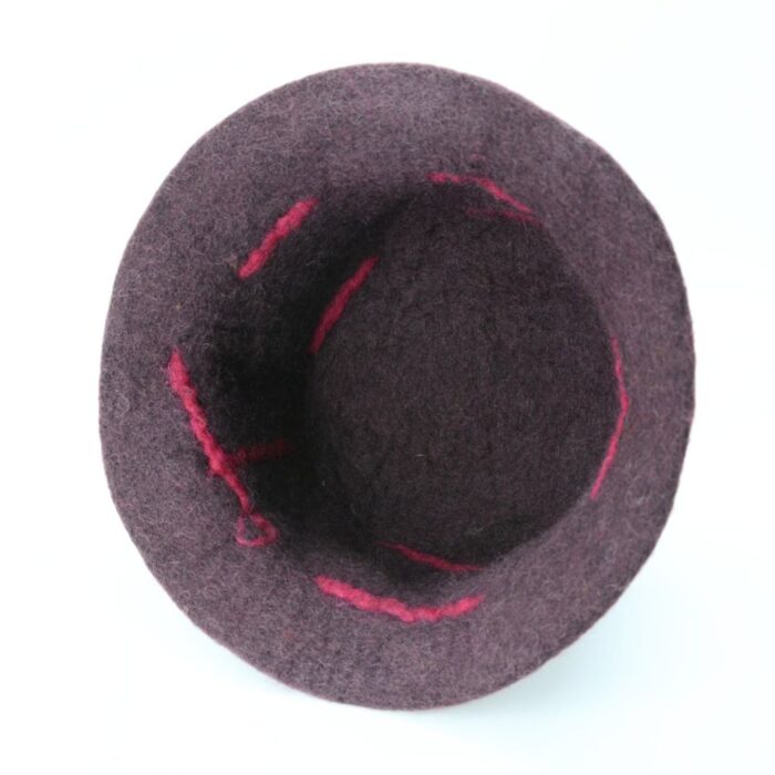 Handmade Brown Wool Felt Hat with Pink Flowers - Image 3