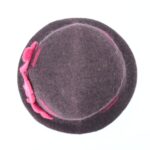 Handmade Brown Wool Felt Hat with Pink Flowers - Image 2