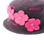 Handmade Brown Wool Felt Hat with Pink Flowers - Image 4