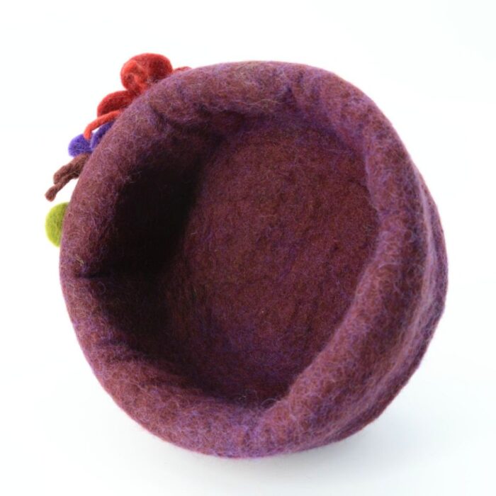 Handmade Felt Purple Floral Round Shaped Hat with Felted Clover Accents - Image 2