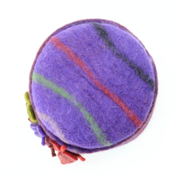Handmade Felt Purple Floral Round Shaped Hat with Felted Clover Accents - Image 3