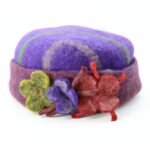 Handmade Felt Purple Floral Round Shaped Hat with Felted Clover Accents