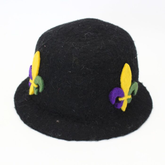 Handmade Wool Felt Black Hat with Decorative Floral Pattern - Image 3