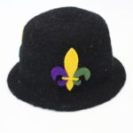Handmade Wool Felt Black Hat with Decorative Floral Pattern