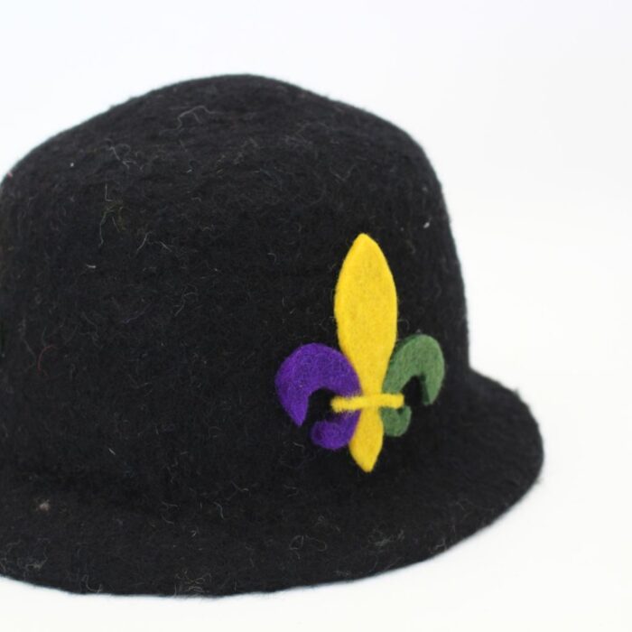 Handmade Wool Felt Black Hat with Decorative Floral Pattern - Image 2