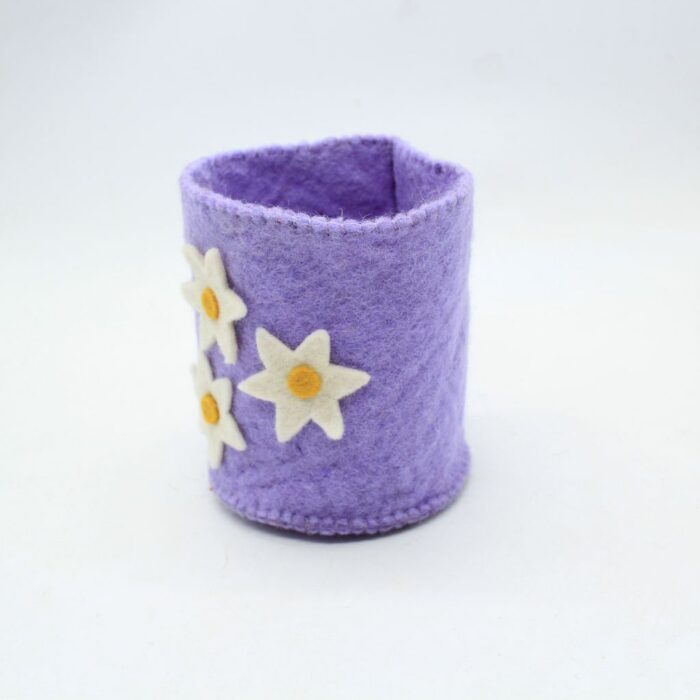 Purple Felt Flower Pen Holder – Cute Desktop Organizer - Image 3