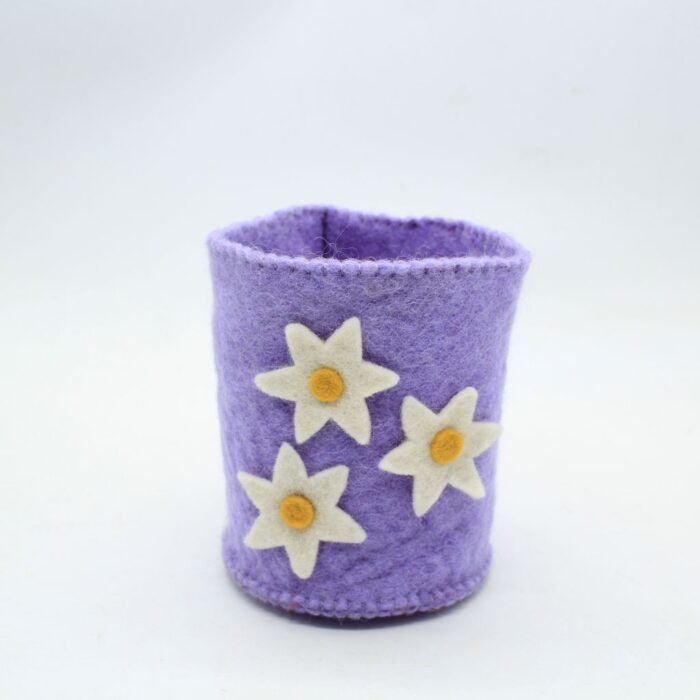 Purple Felt Flower Pen Holder – Cute Desktop Organizer - Image 2