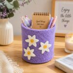 Purple Felt Flower Pen Holder – Cute Desktop Organizer