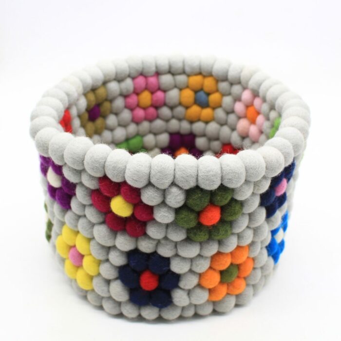 Colorful Felt Ball Storage Basket – Handmade Desktop Organizer - Image 3