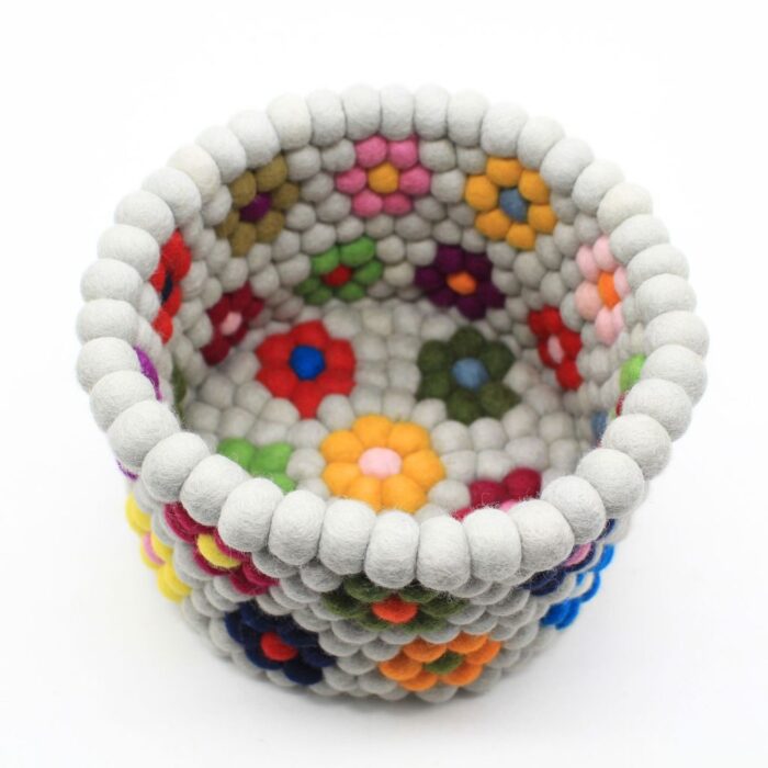 Colorful Felt Ball Storage Basket – Handmade Desktop Organizer - Image 2