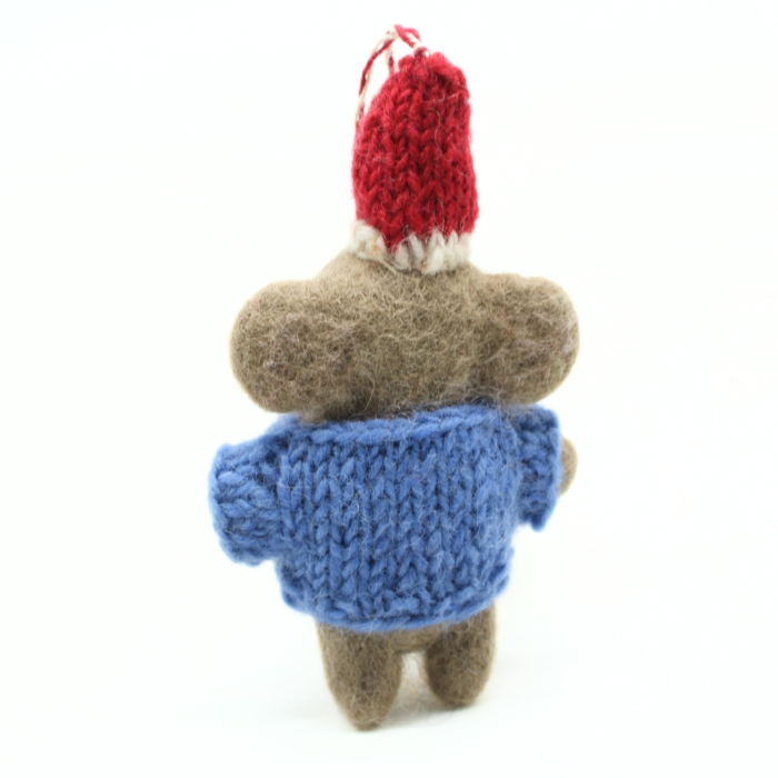 Handmade Felt Christmas Mouse Ornament with Blue Snowflake Sweater - Image 4
