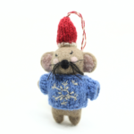Handmade Felt Christmas Mouse Ornament with Blue Snowflake Sweater - Image 3