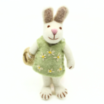 Handmade Felt Bunny in Green Daisy Dress - Image 2