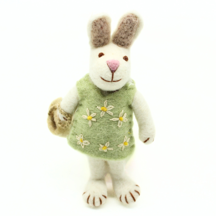 Handmade Felt Bunny in Green Daisy Dress - Image 2