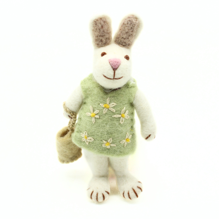 Handmade Felt Bunny in Green Daisy Dress - Image 3