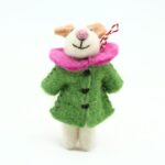 Handmade Felt Christmas Mouse with Green Coat and Pink Collar - Image 4