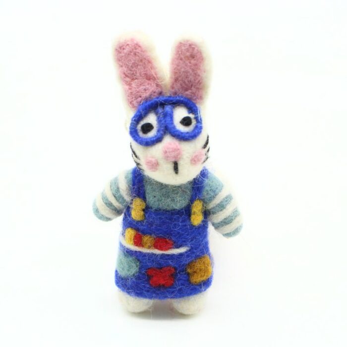 Handmade Felt Artist Bunny with Blue Apron and Glasses - Image 4