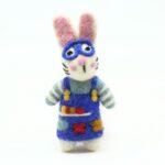 Handmade Felt Artist Bunny with Blue Apron and Glasses - Image 3