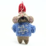 Handmade Felt Christmas Mouse Ornament with Blue Snowflake Sweater - Image 2