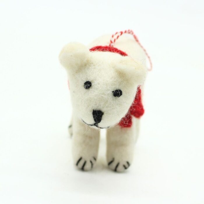 Handmade Wool Felt Polar Bear Ornament - Image 4