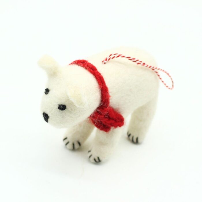 Handmade Wool Felt Polar Bear Ornament - Image 3