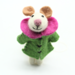 Handmade Felt Christmas Mouse with Green Coat and Pink Collar - Image 5