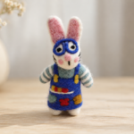 Handmade Felt Artist Bunny with Blue Apron and Glasses