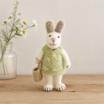 Handmade Felt Bunny in Green Daisy Dress