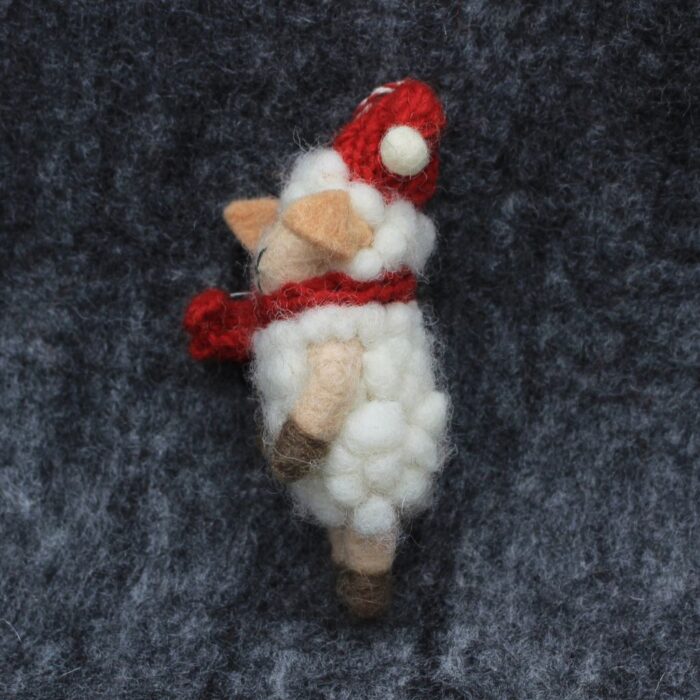 Handmade Felt Sheep Christmas Ornament with Santa Hat - Image 3