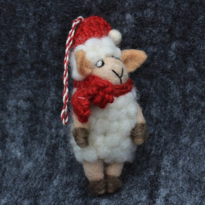 Handmade Felt Sheep Christmas Ornament with Santa Hat - Image 4