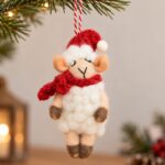 Handmade Felt Sheep Christmas Ornament with Santa Hat
